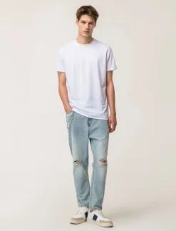 Uomo Piazza Italia Uomo|Jeans<Denim loose fit a cinque tasche con strappi - Denim chiaro