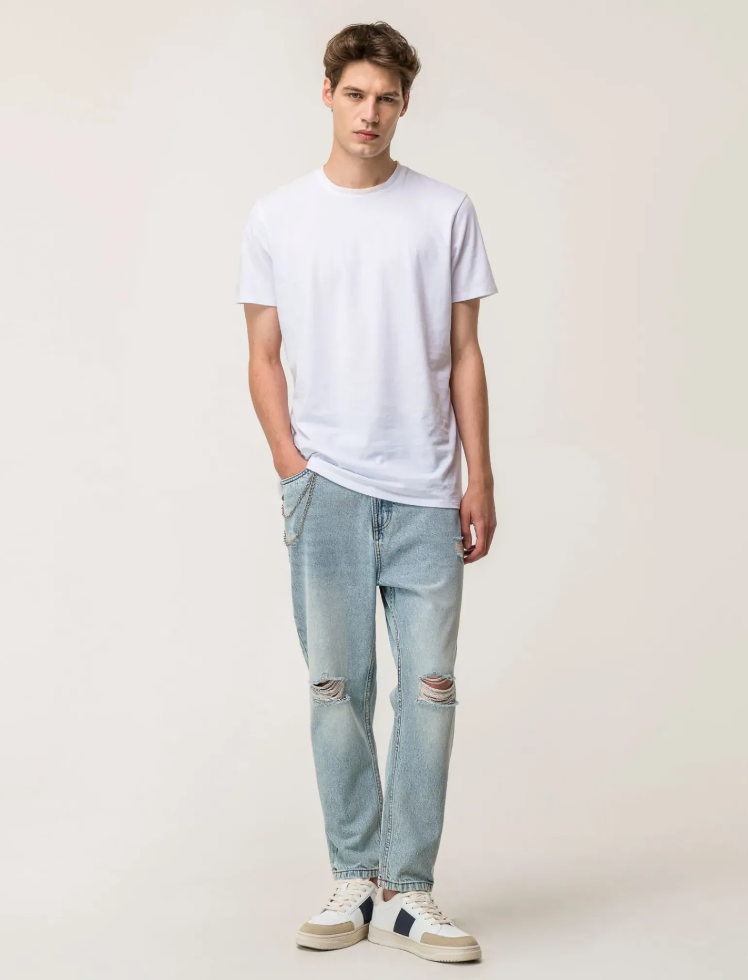 Uomo Piazza Italia Uomo|Jeans<Denim loose fit a cinque tasche con strappi - Denim chiaro