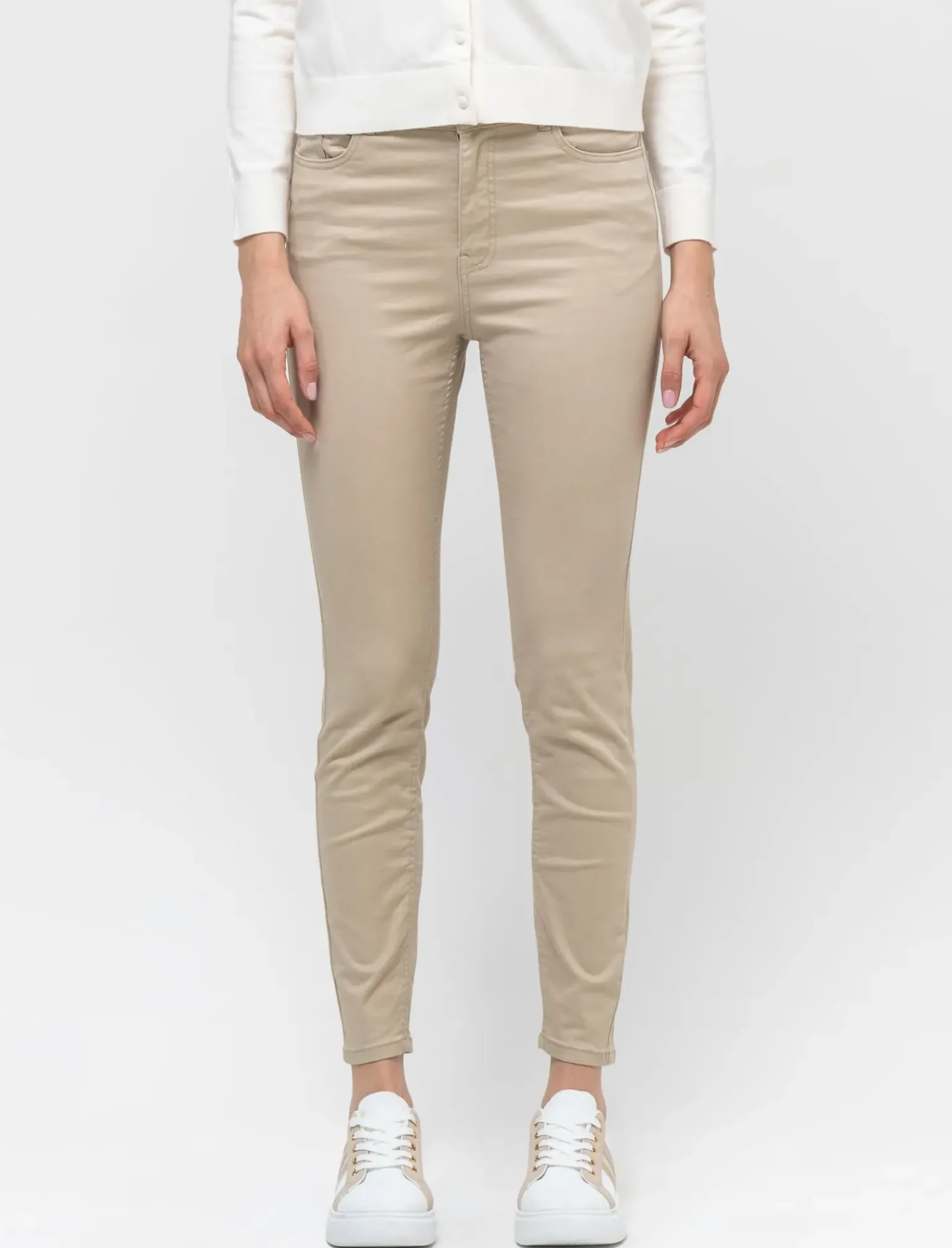 Donna Piazza Italia Donna|Jeans<Denim skinny colorato 5 tasche con bottone in metallo - Beige corda