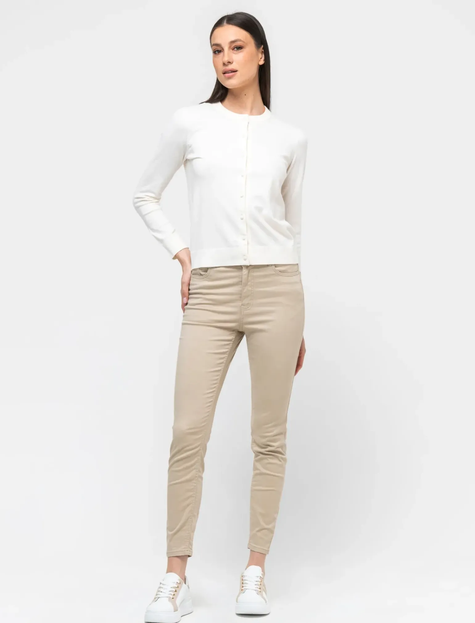 Donna Piazza Italia Donna|Jeans<Denim skinny colorato 5 tasche con bottone in metallo - Beige corda