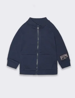 Piazza Italia Felpe<Felpa apribile in cotone con collo e fondo manica in costina con dettaglio etichetta stile college -