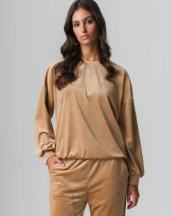 Donna Piazza Italia Maglieria<Felpa basica girocollo a manica lunga con vesibilità regular  - Cammello