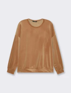 Donna Piazza Italia Maglieria<Felpa basica girocollo a manica lunga con vesibilità regular  - Cammello