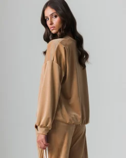 Donna Piazza Italia Maglieria<Felpa basica girocollo a manica lunga con vesibilità regular - Cammello