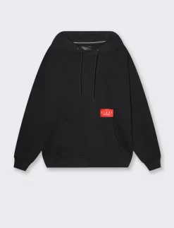 Uomo Piazza Italia Felpe<Felpa cappuccio in misto cotone garzato regular fit e stampa gommata - Nero