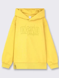 Bambino Piazza Italia Bambino|Felpe<Felpa con cappuccio e ricamo frontale, vestibiità over, fondo corpo e maniche con rib - Ocra