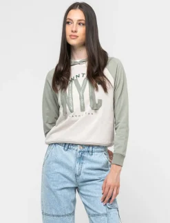 Donna Piazza Italia Donna|Felpe<Felpa con cappuccio e stampa vestibilità regular - Verdino