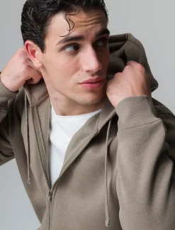 Uomo Piazza Italia Uomo|Felpe<Felpa con cappuccio in misto cotone garzato regular fit - kaki