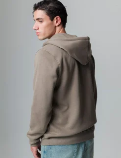 Uomo Piazza Italia Uomo|Felpe<Felpa con cappuccio in misto cotone garzato regular fit - kaki