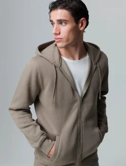 Uomo Piazza Italia Uomo|Felpe<Felpa con cappuccio in misto cotone garzato regular fit - kaki