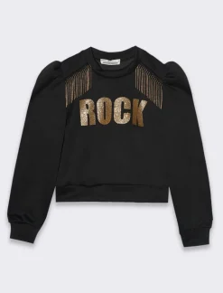 Piazza Italia Bambina|Felpe<Felpa con stampa glitter e applicazione - Nero