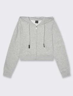 Donna Piazza Italia Donna|Felpe<Felpa crop con cappuccio e chiusura a cerniera - Grigio melange