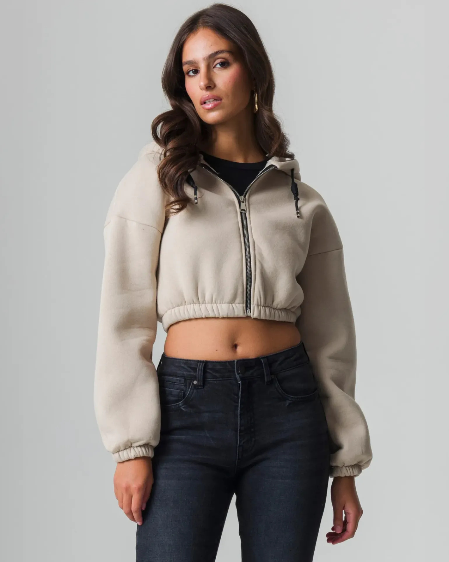 Donna Piazza Italia Felpe<Felpa cropped da donna con cappuccio e coulisse con chiusura con zip -