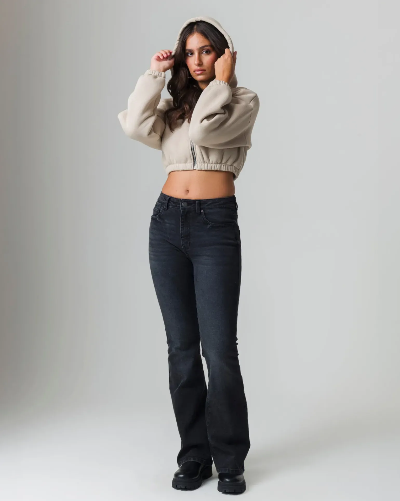 Donna Piazza Italia Felpe<Felpa cropped da donna con cappuccio e coulisse con chiusura con zip -