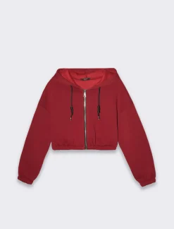 Donna Piazza Italia Felpe<Felpa cropped da donna con cappuccio e coulisse con chiusura con zip - Bordeaux