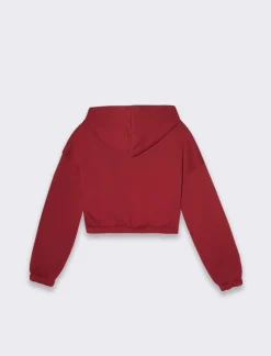 Donna Piazza Italia Felpe<Felpa cropped da donna con cappuccio e coulisse con chiusura con zip - Bordeaux