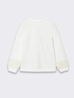 Piazza Italia Bambina|Felpe<Felpa da bambina girocollo con bordi in finta pelliccia e stampa con fiocco in paillettes - sporco