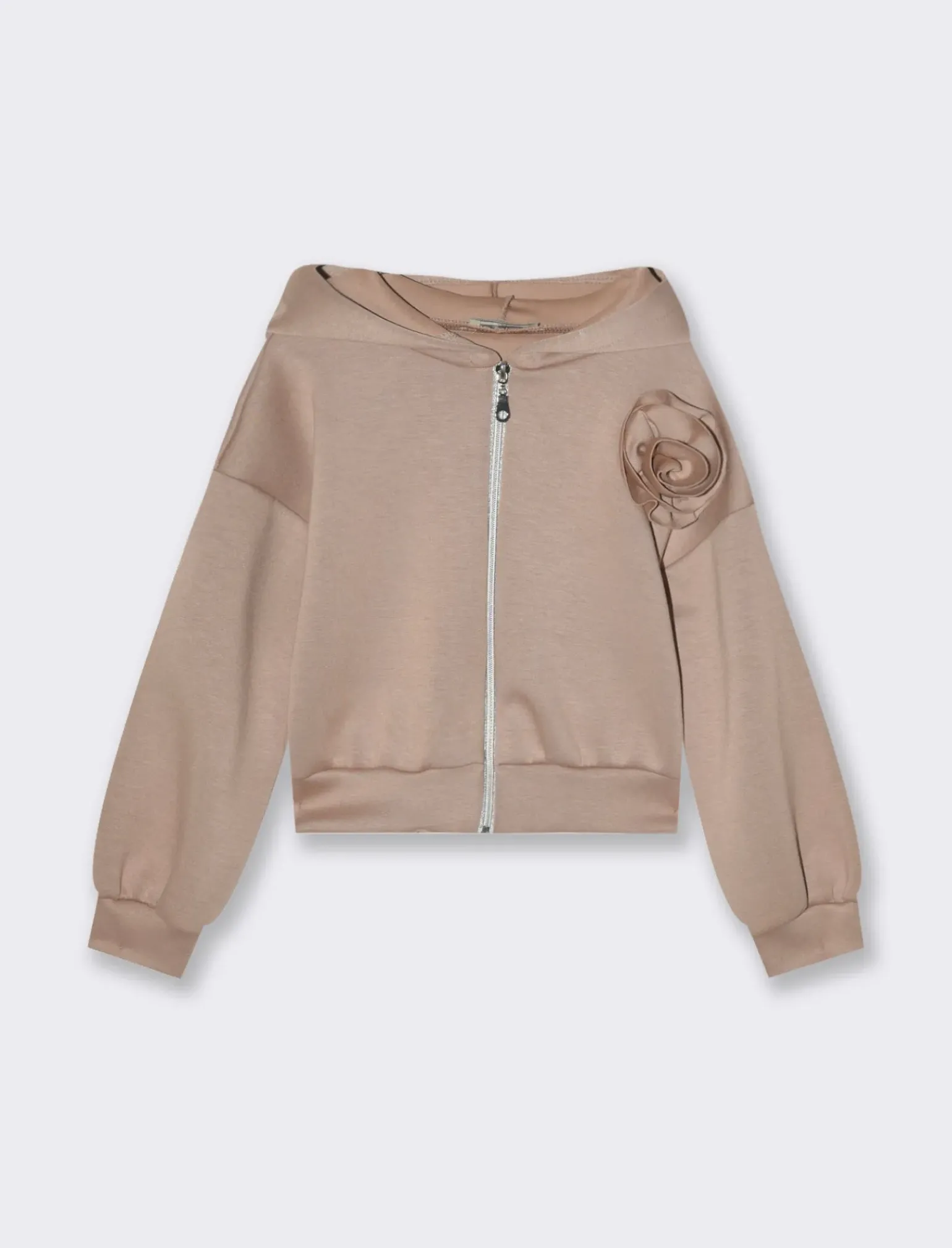 Piazza Italia Bambina|Felpe<Felpa da bambina in cotone bioelastico con fiore cucito sul davanti - biscotto