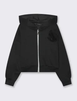Piazza Italia Bambina|Felpe<Felpa da bambina in cotone bioelastico con fiore cucito sul davanti - Nero