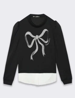 Piazza Italia Bambina|Felpe<Felpa elegante con stampa a fiocco - Nero