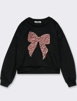 Piazza Italia Bambina|Felpe<Felpa elegante da bambina con fiocco in paillettes. - Nero