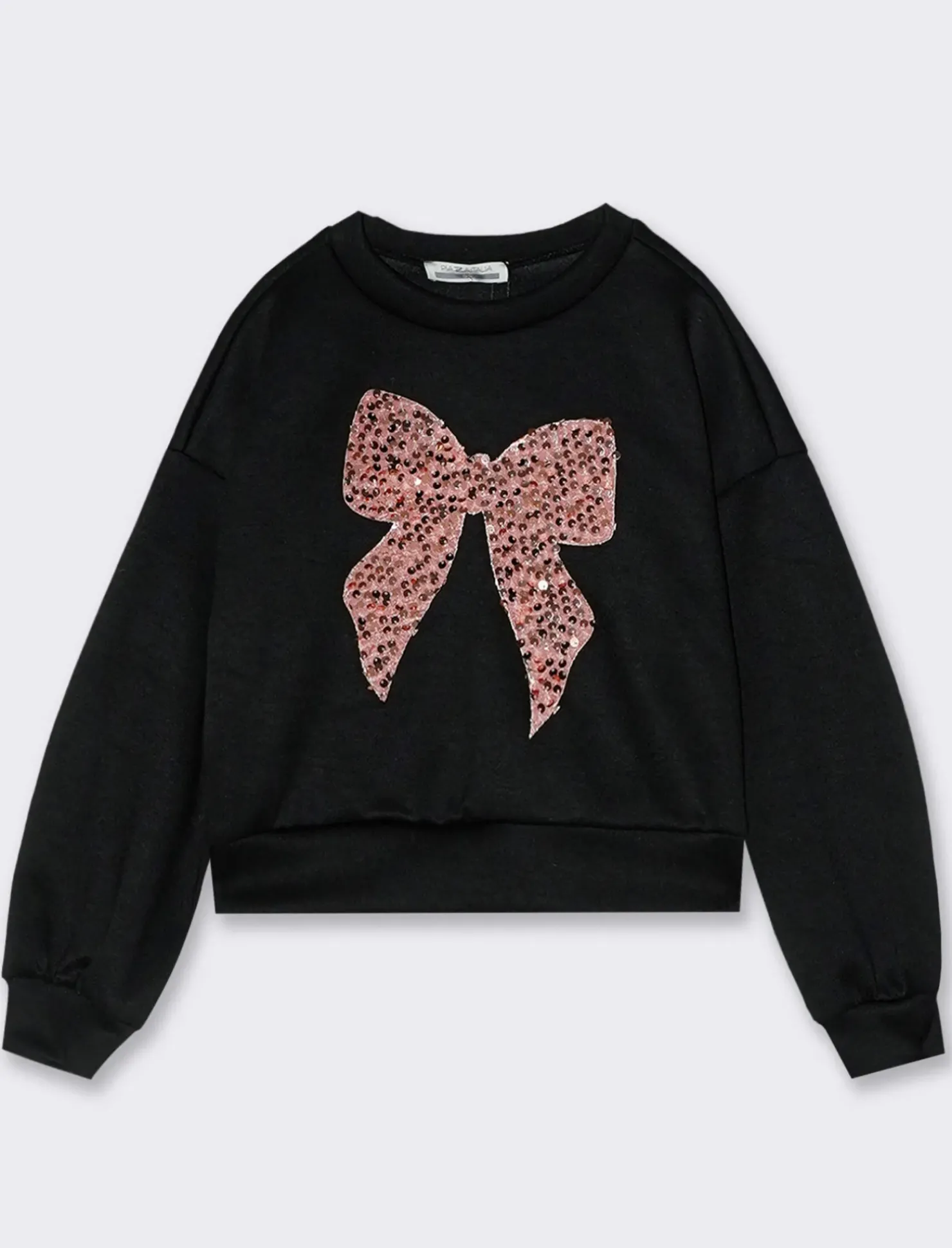 Piazza Italia Felpa elegante da bambina con fiocco in paillettes. - Nero Best