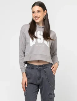 Donna Piazza Italia Felpe<Felpa garzata con cappuccio foderato e stampa - perla