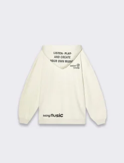 Bambino Piazza Italia Bambino|Felpe<Felpa garzata con cappuccio e stampa frontale - panna