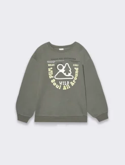 Bambino Piazza Italia Bambino|Felpe<Felpa garzata da bambino modello girocollo e stampa frontale - militare