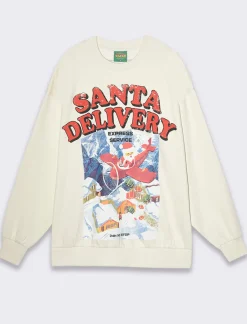 Donna Piazza Italia Felpe<Felpa giro collo manica lunga e spalle cadenti con stampa natalizia - Var 4