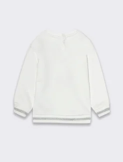 Piazza Italia Neonata<Felpa girocollo con applicazione di paillettes e cuori in pelliccia - panna