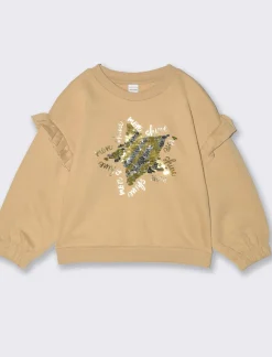 Piazza Italia Bambina|Felpe<Felpa girocollo con stampa e paillettes - Beige biscotto
