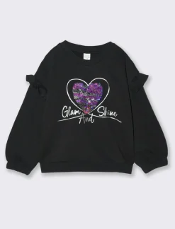 Piazza Italia Bambina|Felpe<Felpa girocollo con stampa e paillettes - Nero