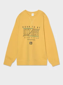 Bambino Piazza Italia Bambino|Felpe<Felpa girocollo con stampa davanti e costina al fondo, disponibile in 4 varianti colore - Ocra