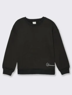 Piazza Italia Bambina|Felpe<Felpa girocollo da bambina in mobido cotone - Nero