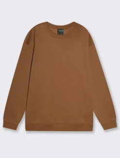 Uomo Piazza Italia Felpe<Felpa girocollo in misto cotone garzato, relaxed fit - tabacco