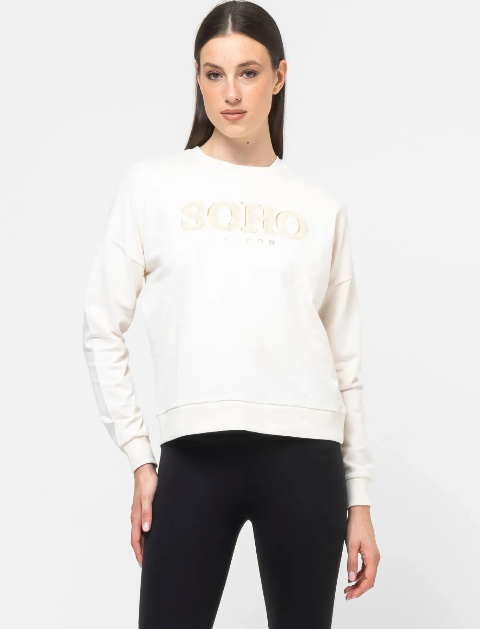 Donna Piazza Italia Donna|Felpe<Felpa girocollo in tessuto french terry di cotone con applicazioni e stampe - Avorio