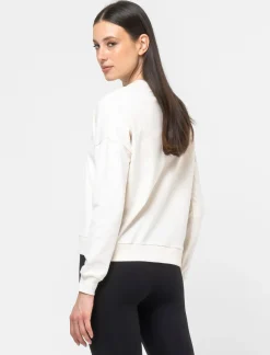 Donna Piazza Italia Donna|Felpe<Felpa girocollo in tessuto french terry di cotone con applicazioni e stampe - Avorio