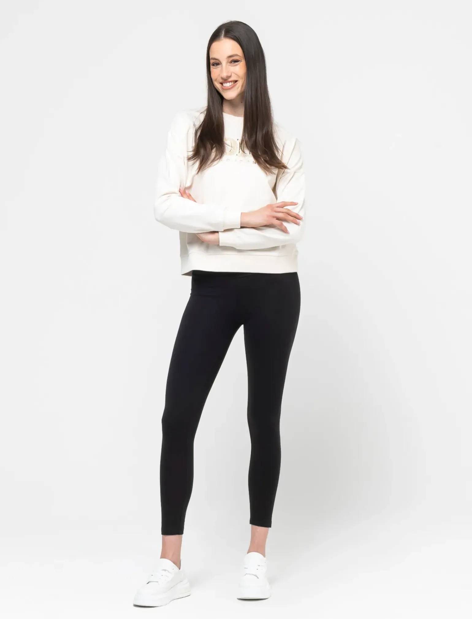 Donna Piazza Italia Donna|Felpe<Felpa girocollo in tessuto french terry di cotone con applicazioni e stampe - Avorio