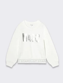 Piazza Italia Bambina|Felpe<Felpa girocollo regular fit con scritte e righe argento - sporco