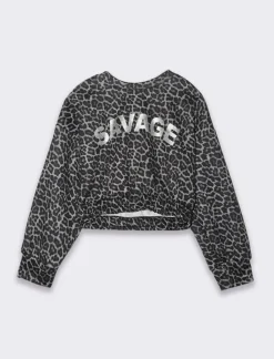 Piazza Italia Bambina|Felpe<Felpa girocolloin scuba stampato con fantasia leopardata e stampa lucida - Fantasia