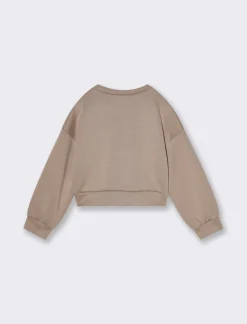 Piazza Italia Bambina|Felpe<Felpa in tessuto bielastico da bambina con stampa e fiore cucito sul davanti - biscotto