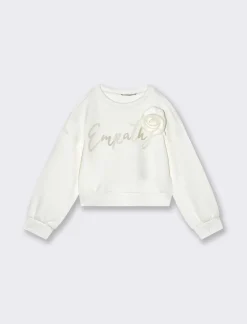 Piazza Italia Bambina|Felpe<Felpa in tessuto bielastico da bambina con stampa e fiore cucito sul davanti - sporco