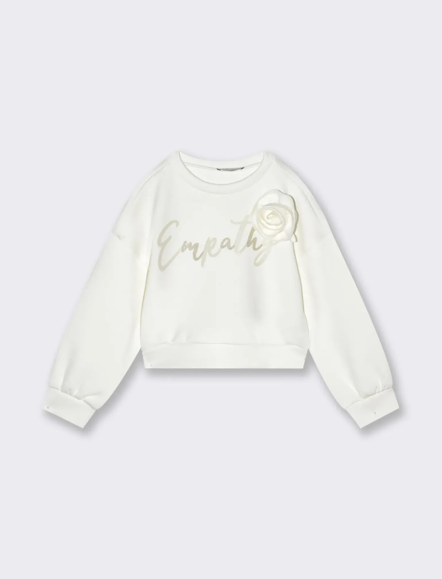 Piazza Italia Bambina|Felpe<Felpa in tessuto bielastico da bambina con stampa e fiore cucito sul davanti - sporco