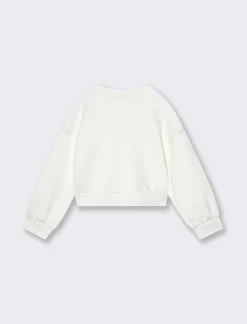 Piazza Italia Bambina|Felpe<Felpa in tessuto bielastico da bambina con stampa e fiore cucito sul davanti - sporco