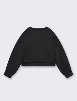 Piazza Italia Bambina|Felpe<Felpa in tessuto bielastico da bambina con stampa e fiore cucito sul davanti - Nero