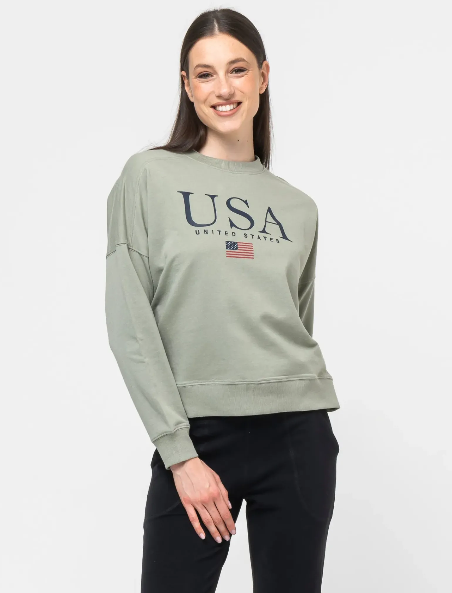 Donna Piazza Italia Donna|Felpe<Felpa leggeremnete garzata girocollo con stampa - Verdino