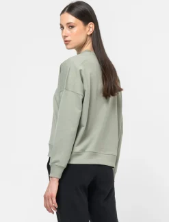 Donna Piazza Italia Donna|Felpe<Felpa leggeremnete garzata girocollo con stampa - Verdino