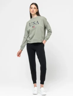 Donna Piazza Italia Donna|Felpe<Felpa leggeremnete garzata girocollo con stampa - Verdino