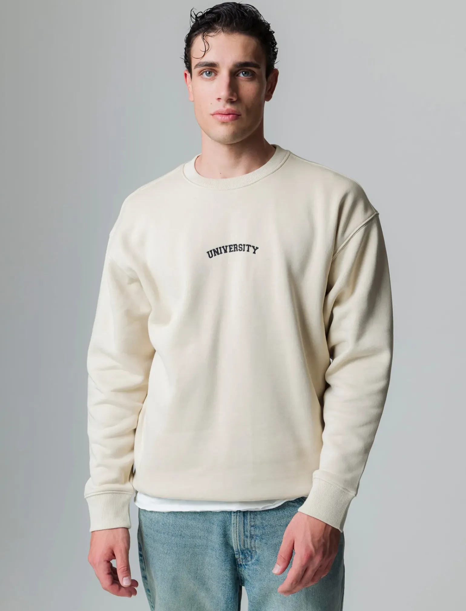 Uomo Piazza Italia Felpe<Felpa loose fit in misto cotone garzato con collo rotondo -